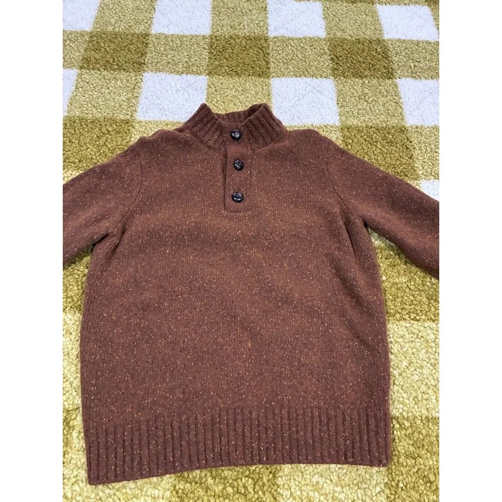 UNTUCKit Lambs Wool Blend Brown Speckled Mock Turtleneck Quarter Button Sweater